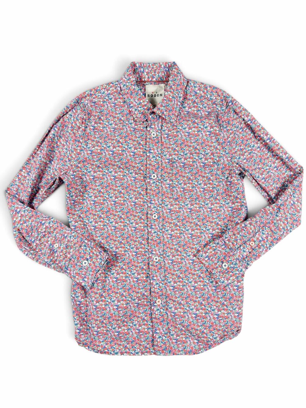 Mini Boden Boys Floral Pink Button Down Shirt Size 10-11